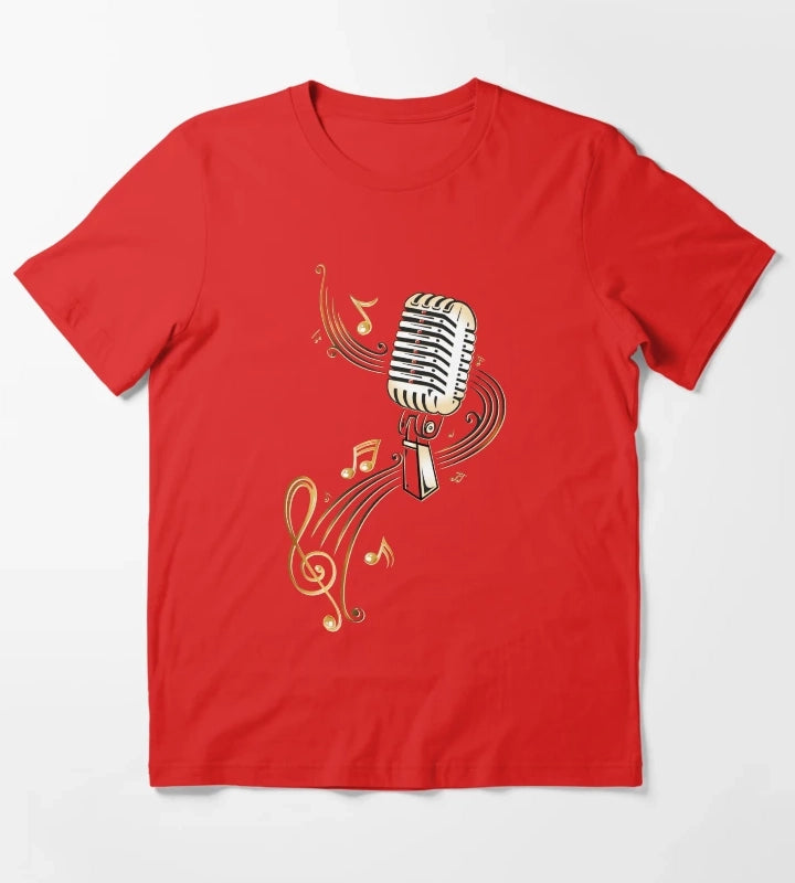 Retro microphone with music notes and clef T-Shirt Red