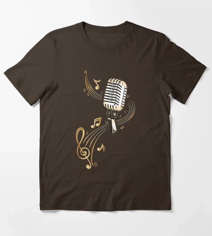 Retro microphone with music notes and clef T-Shirt Brown