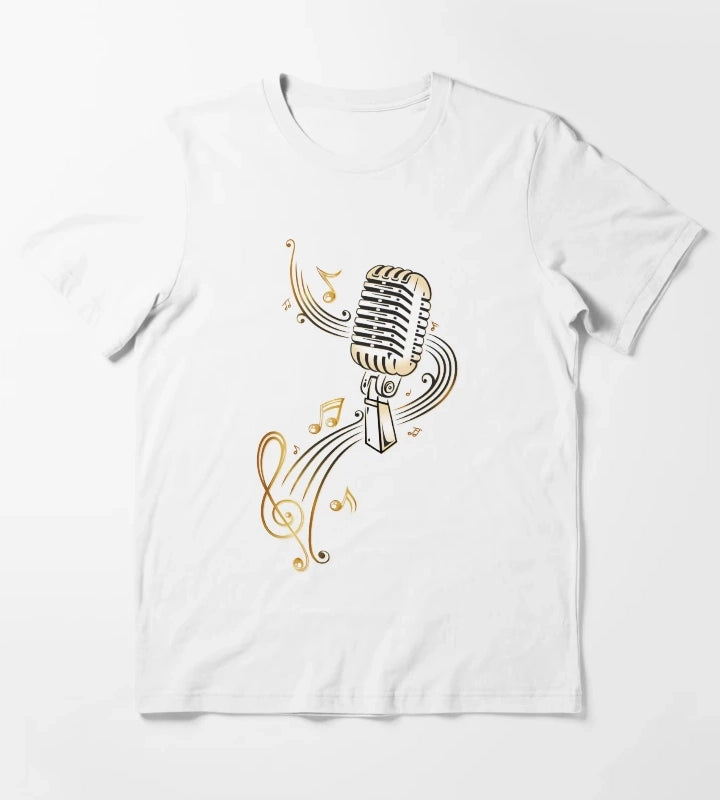 Retro microphone with music notes and clef T-Shirt White