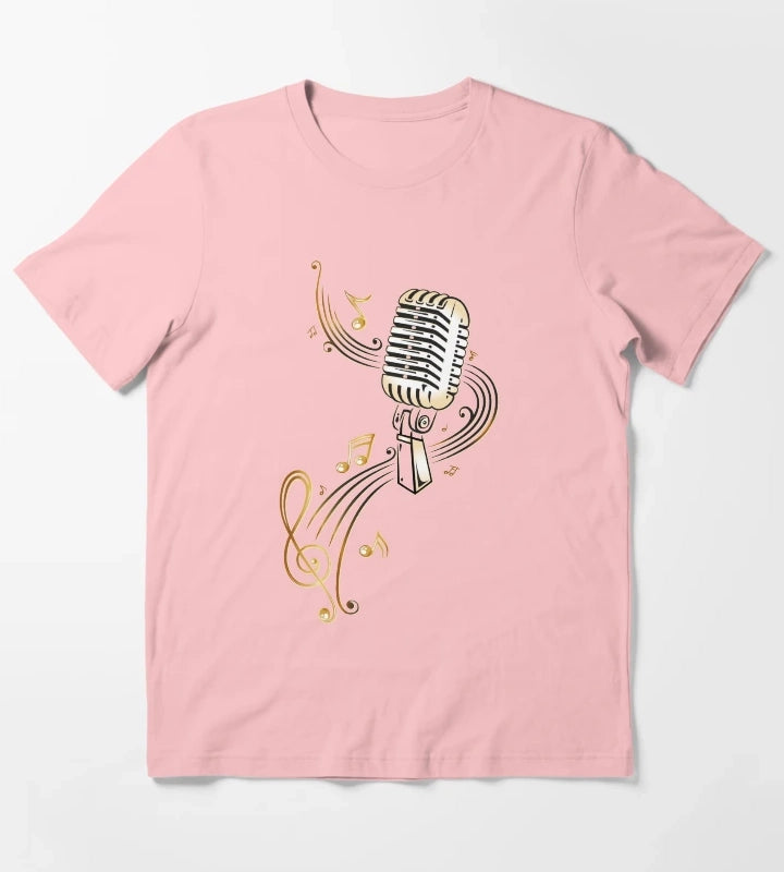 Retro microphone with music notes and clef T-Shirt Dark Grey