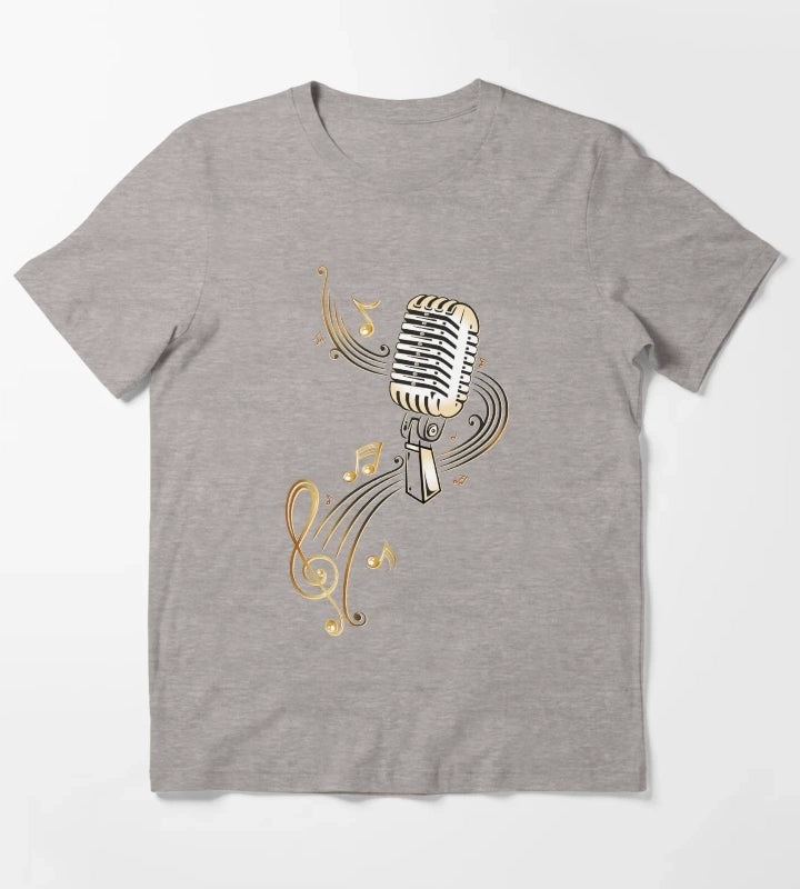 Retro microphone with music notes and clef T-Shirt Heather Grey