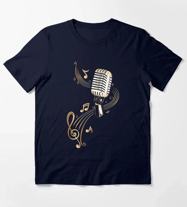 Retro microphone with music notes and clef T-Shirt Navy