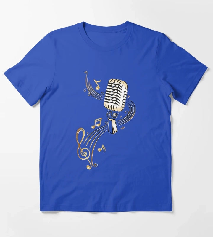 Retro microphone with music notes and clef T-Shirt Blue