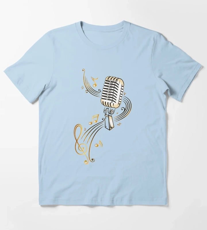 Retro microphone with music notes and clef T-Shirt Sky Blue