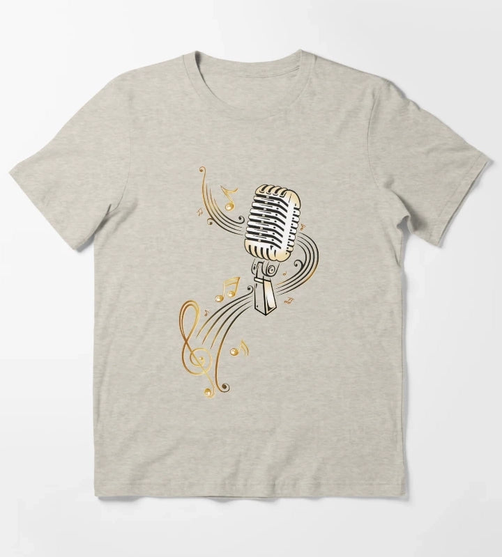 Retro microphone with music notes and clef T-Shirt Cream