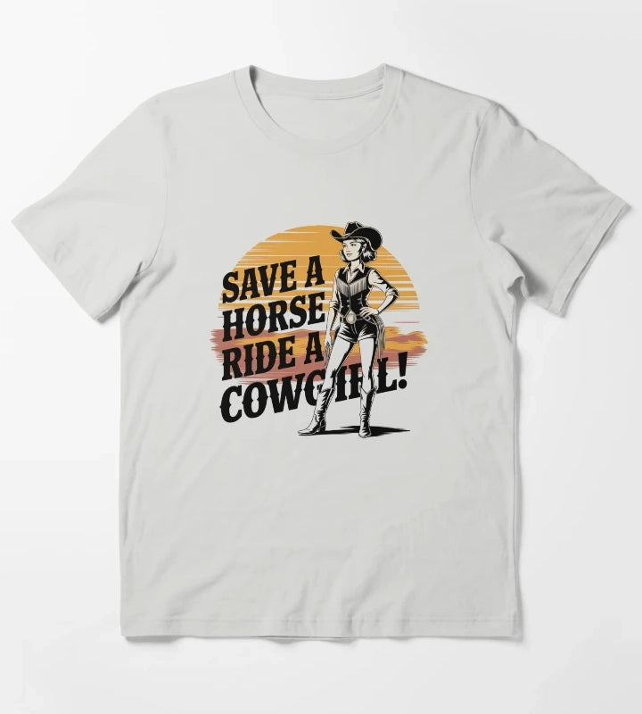 Ride a Cowgirl Save a Horse Country Humor Vintage Retro Design T-Shirt Light Grey