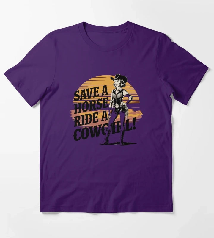 Ride a Cowgirl Save a Horse Country Humor Vintage Retro Design T-Shirt Purple