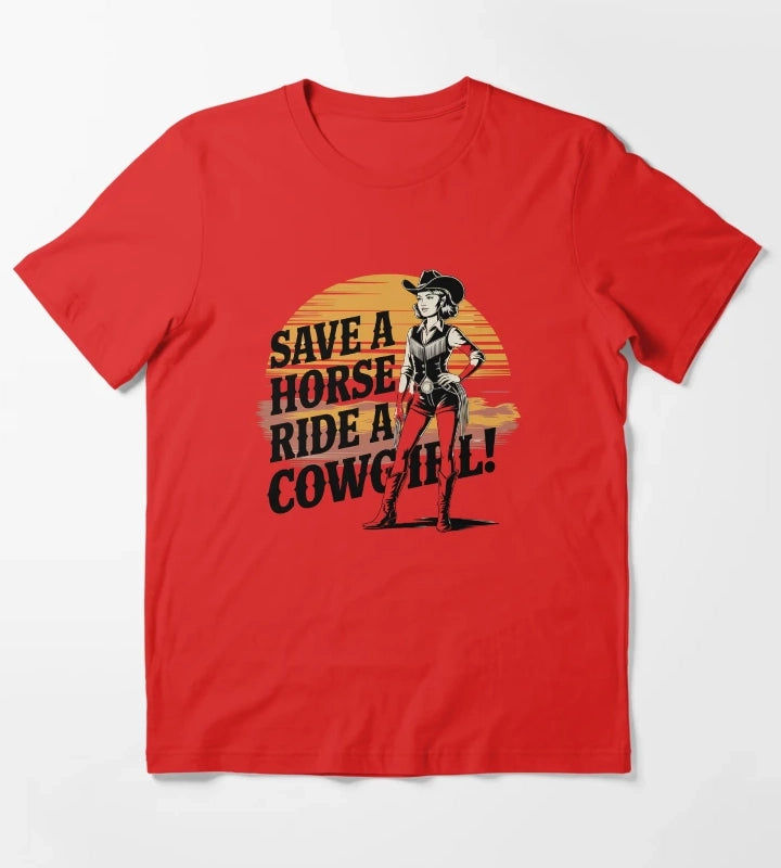 Ride a Cowgirl Save a Horse Country Humor Vintage Retro Design T-Shirt Red