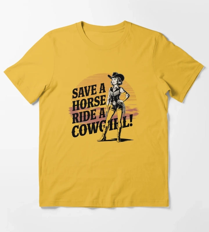 Ride a Cowgirl Save a Horse Country Humor Vintage Retro Design T-Shirt Yellow