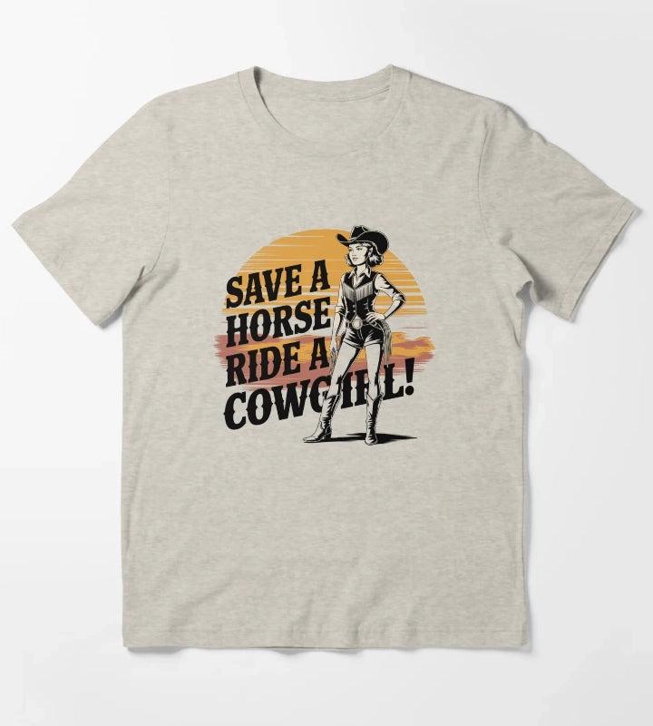 Ride a Cowgirl Save a Horse Country Humor Vintage Retro Design T-Shirt Cream