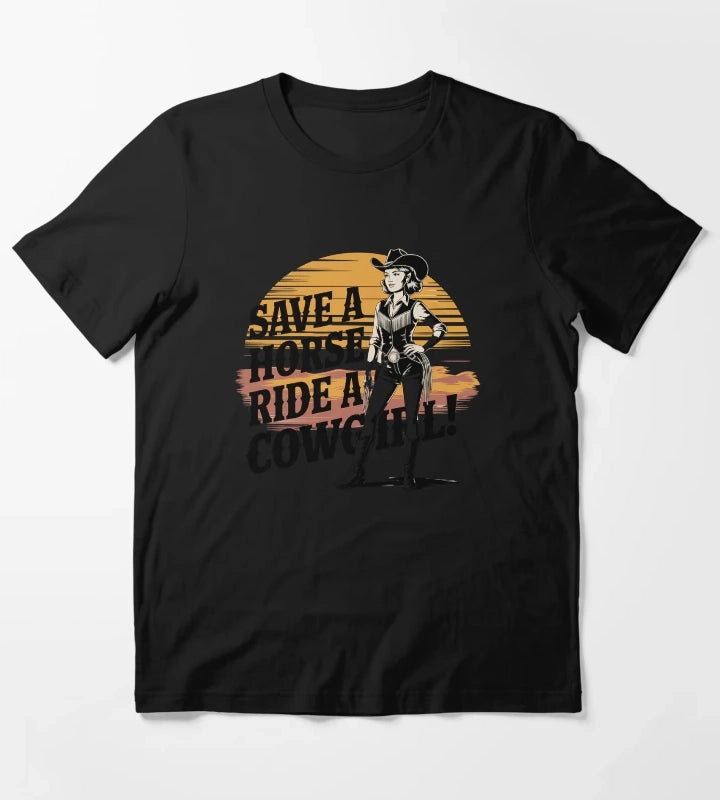 Ride a Cowgirl Save a Horse Country Humor Vintage Retro Design T-Shirt