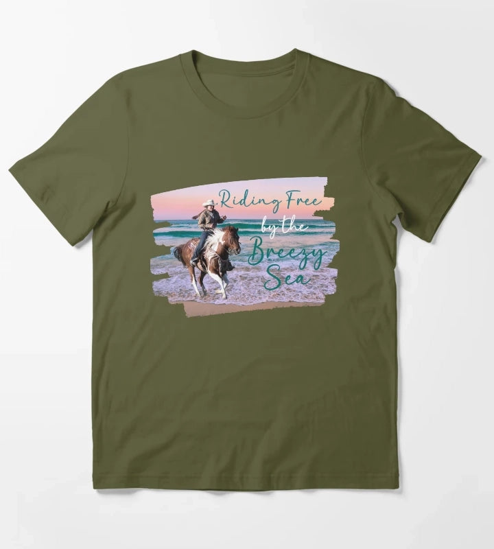 Riding Free by the Breezy Sea T-Shirt Olive Green
