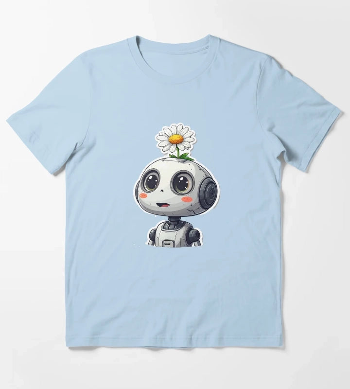 Robot Vacuum with Daisy on Head Unexpected Nature Growth Concept T-Shirt Sky Blue