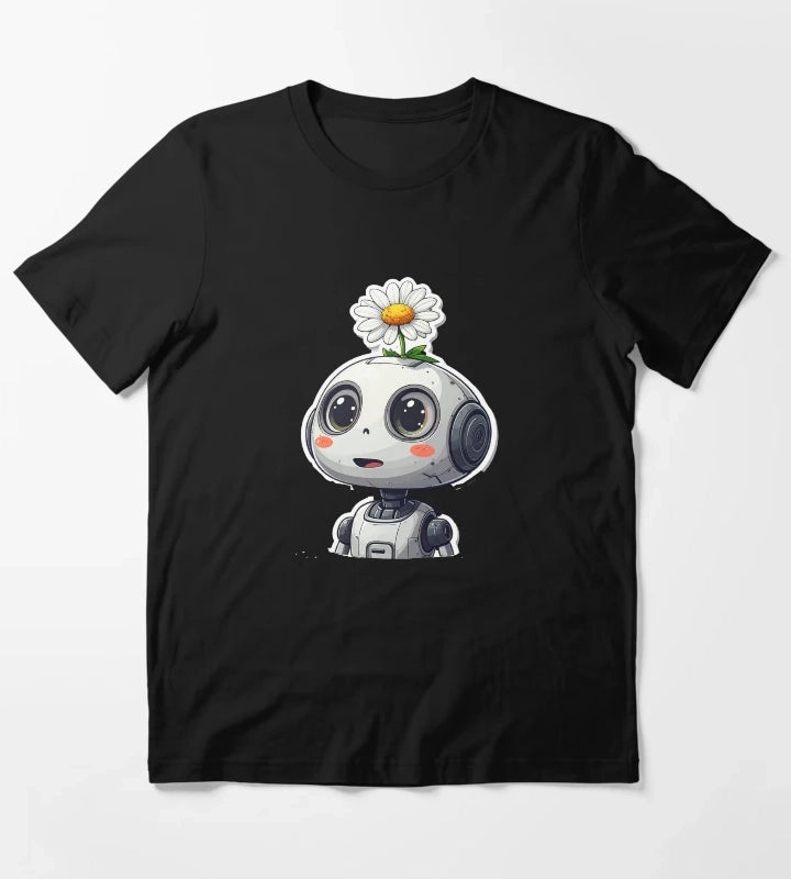 Robot Vacuum with Daisy on Head Unexpected Nature Growth Concept T-Shirt