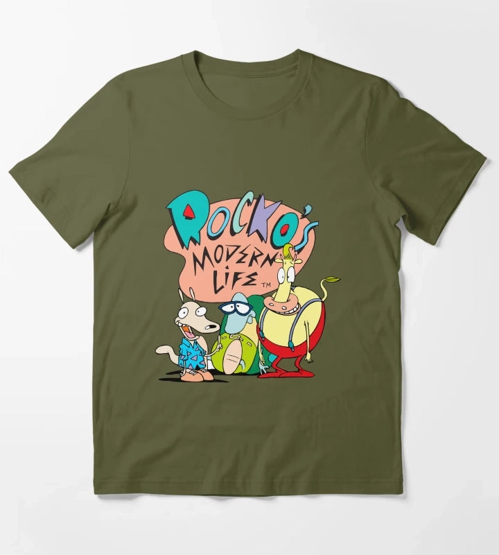 Rockos Modern Life Original Logo Trio T-Shirt Olive Green