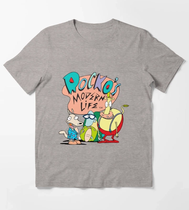 Rockos Modern Life Original Logo Trio T-Shirt Heather Grey
