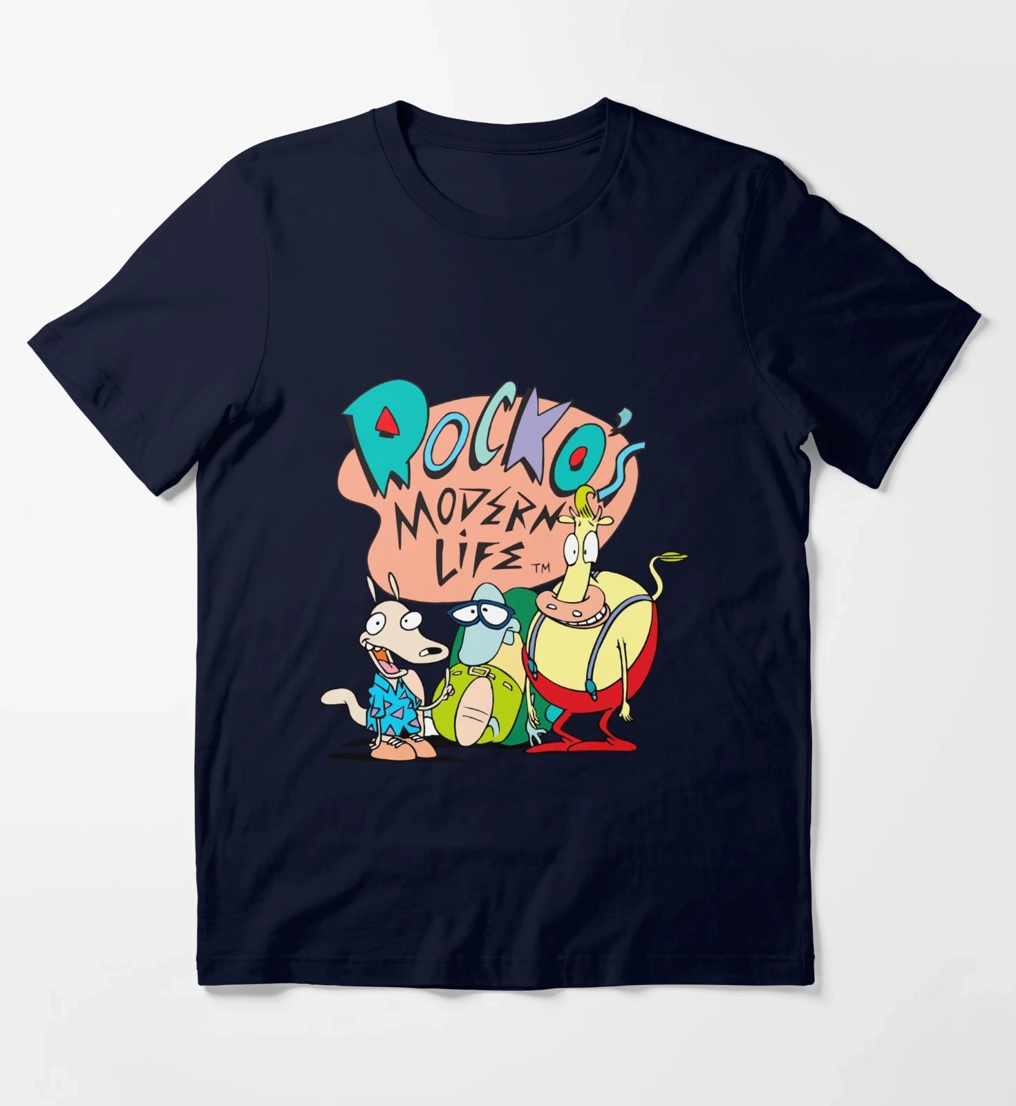 Rockos Modern Life Original Logo Trio T-Shirt Navy