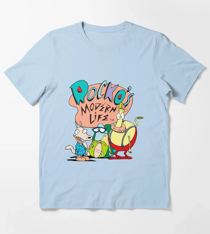 Rockos Modern Life Original Logo Trio T-Shirt Sky Blue