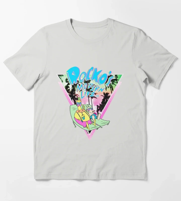 Rockos Modern Life Rocko And Heffer Tropical Logo T-Shirt Light Grey