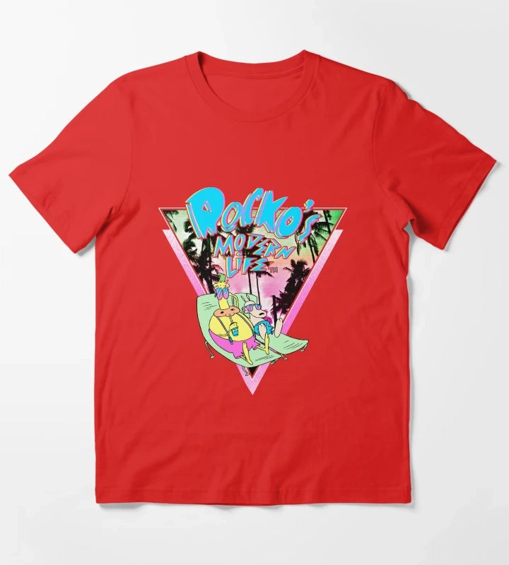 Rockos Modern Life Rocko And Heffer Tropical Logo T-Shirt Red