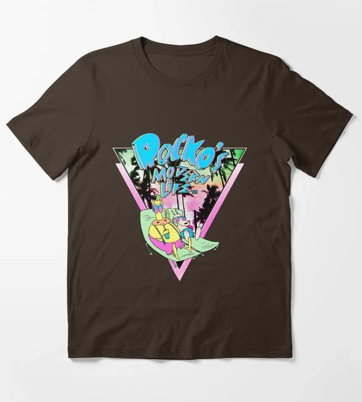 Rockos Modern Life Rocko And Heffer Tropical Logo T-Shirt Brown