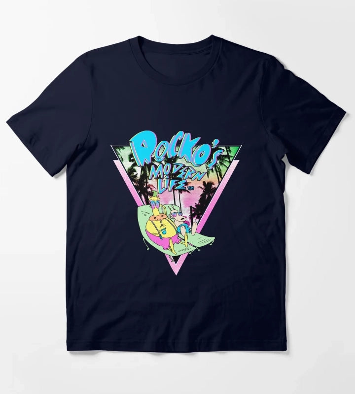 Rockos Modern Life Rocko And Heffer Tropical Logo T-Shirt Navy