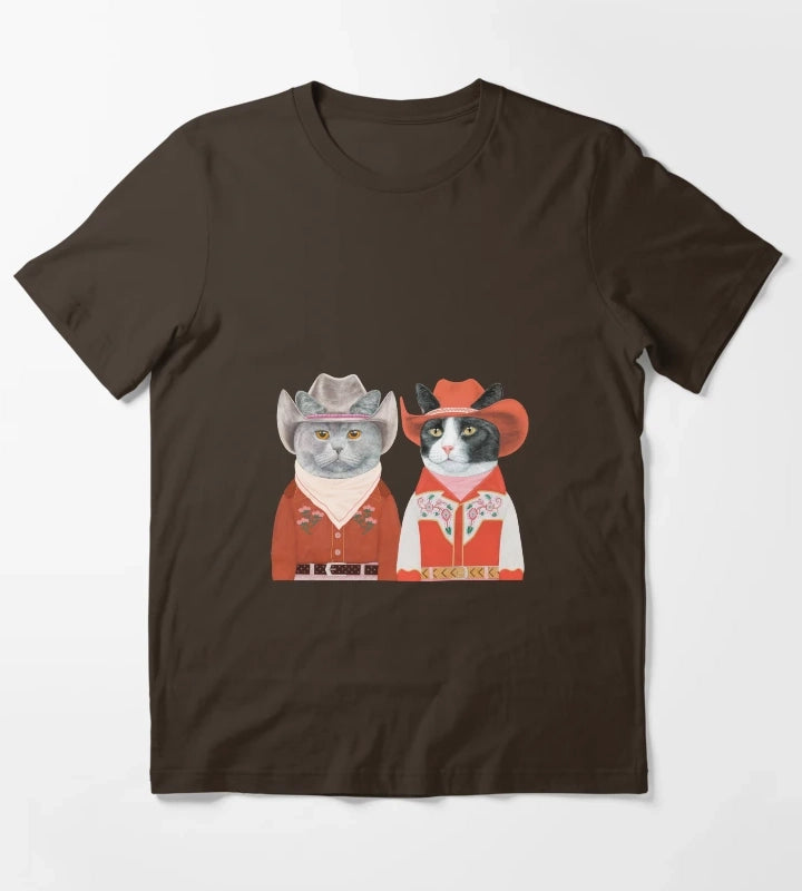 Rodeo Cats Bristish Shorthair Tuxedo Cat T-Shirt Brown