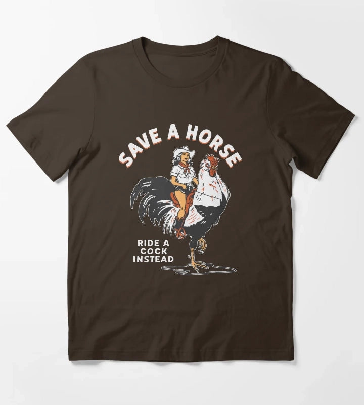 Rooster Rodeo Cowgirl Cowboy Graphic Western T-Shirt Brown