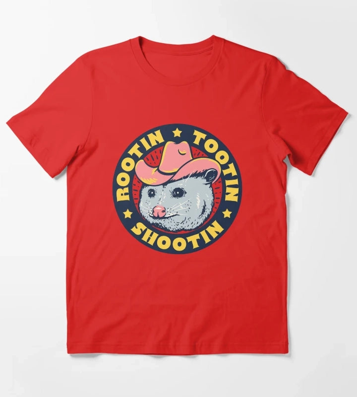 Rootin Tootin Shootin Possum Cowboy Advice Space Cowgirl Country Style Possum Pet Mat Bandana Opossum Dark Frame T-Shirt Red