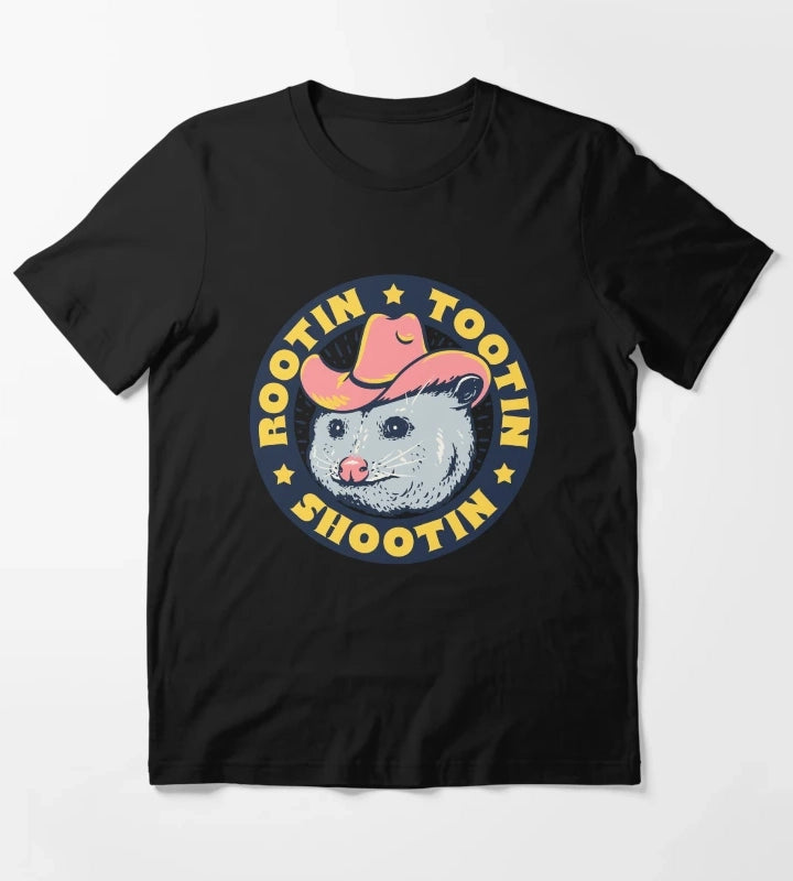 Rootin Tootin Shootin Possum Cowboy Advice Space Cowgirl Country Style Possum Pet Mat Bandana Opossum Dark Frame T-Shirt