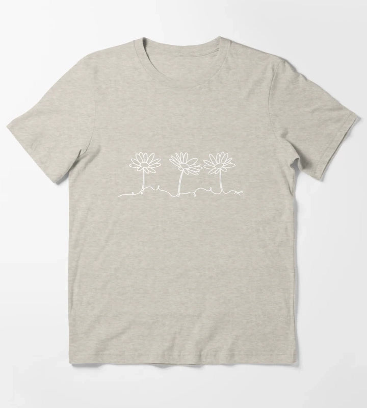Row of Daisies white design T-Shirt Cream