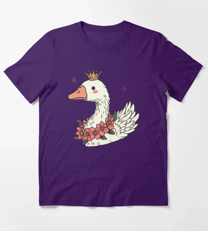 Royal Goose With Daisies Gift For Nature Lover T-Shirt Purple