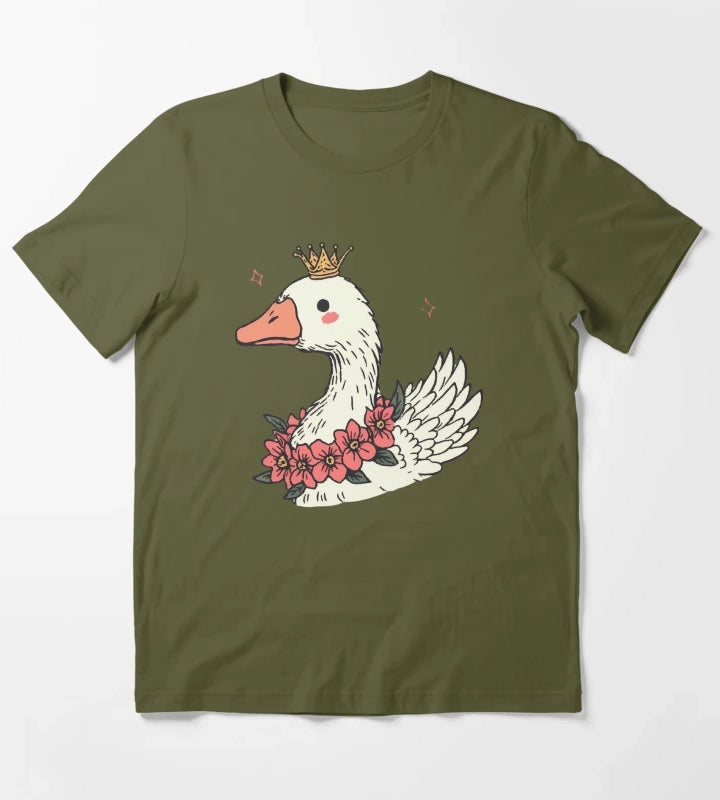Royal Goose With Daisies Gift For Nature Lover T-Shirt Olive Green
