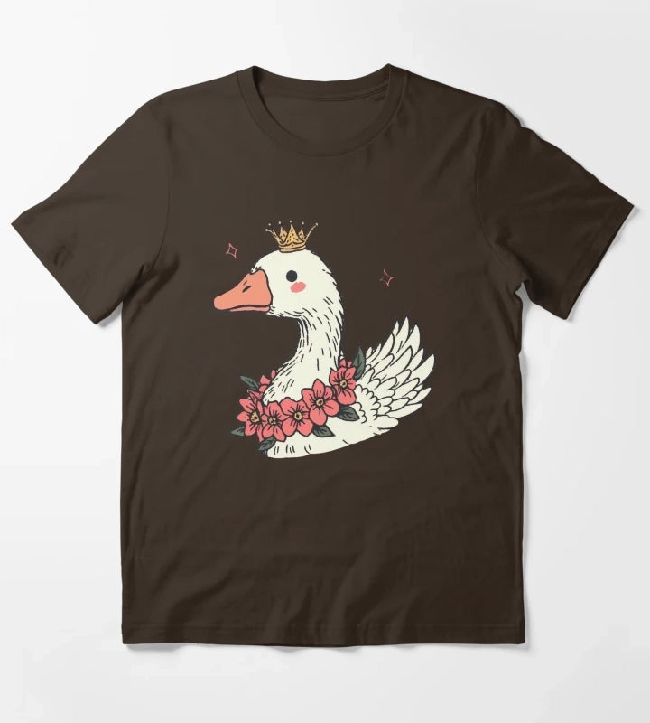 Royal Goose With Daisies Gift For Nature Lover T-Shirt Brown