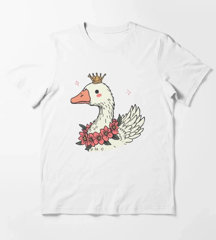 Royal Goose With Daisies Gift For Nature Lover T-Shirt White