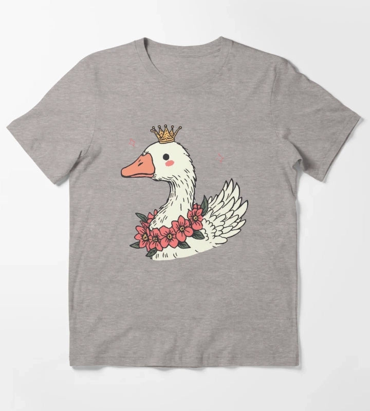 Royal Goose With Daisies Gift For Nature Lover T-Shirt Heather Grey