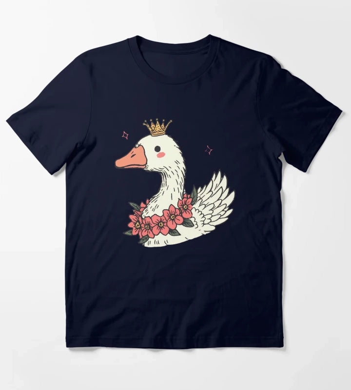 Royal Goose With Daisies Gift For Nature Lover T-Shirt Navy