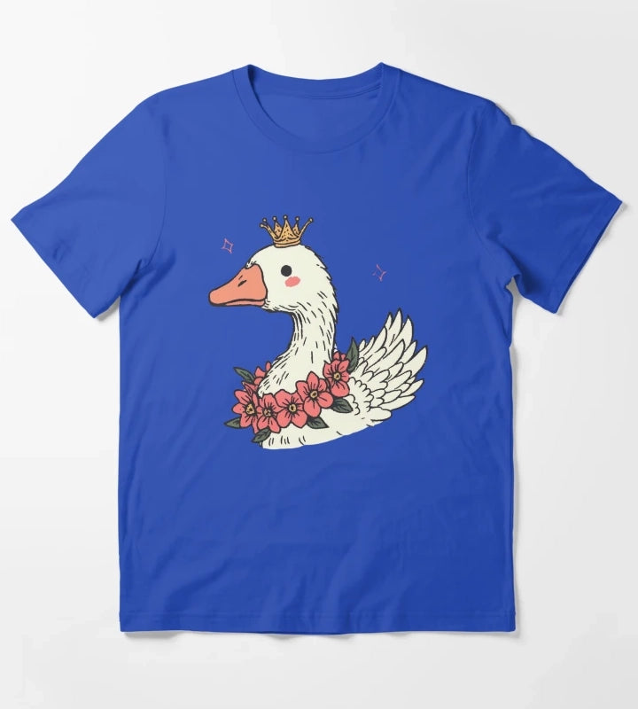 Royal Goose With Daisies Gift For Nature Lover T-Shirt Blue