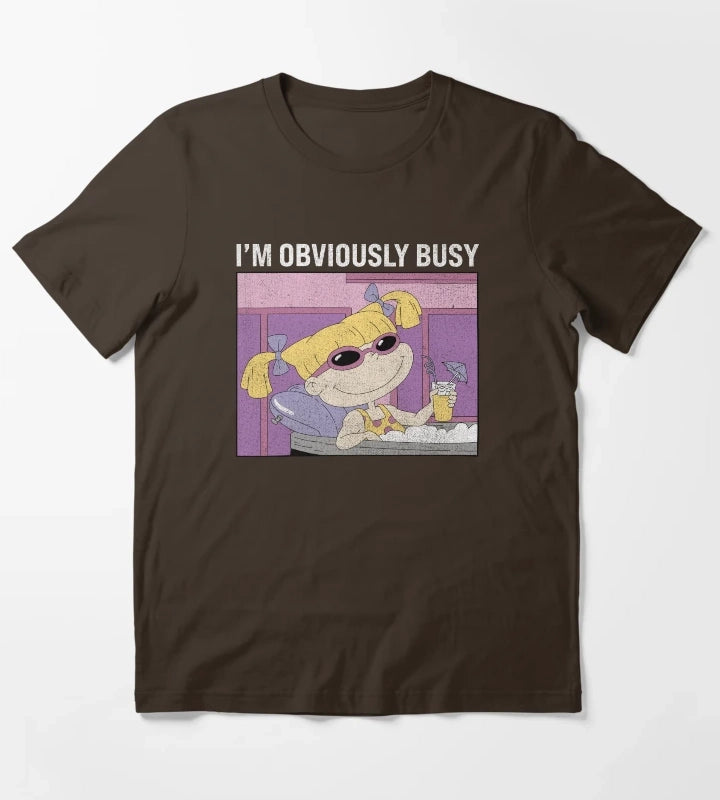 Rugrats Angelica Im Obviously Busy Distressed Panel T-Shirt Brown
