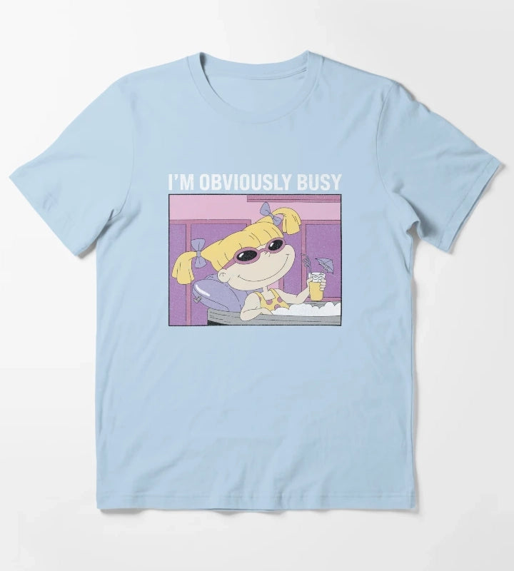 Rugrats Angelica Im Obviously Busy Distressed Panel T-Shirt Sky Blue