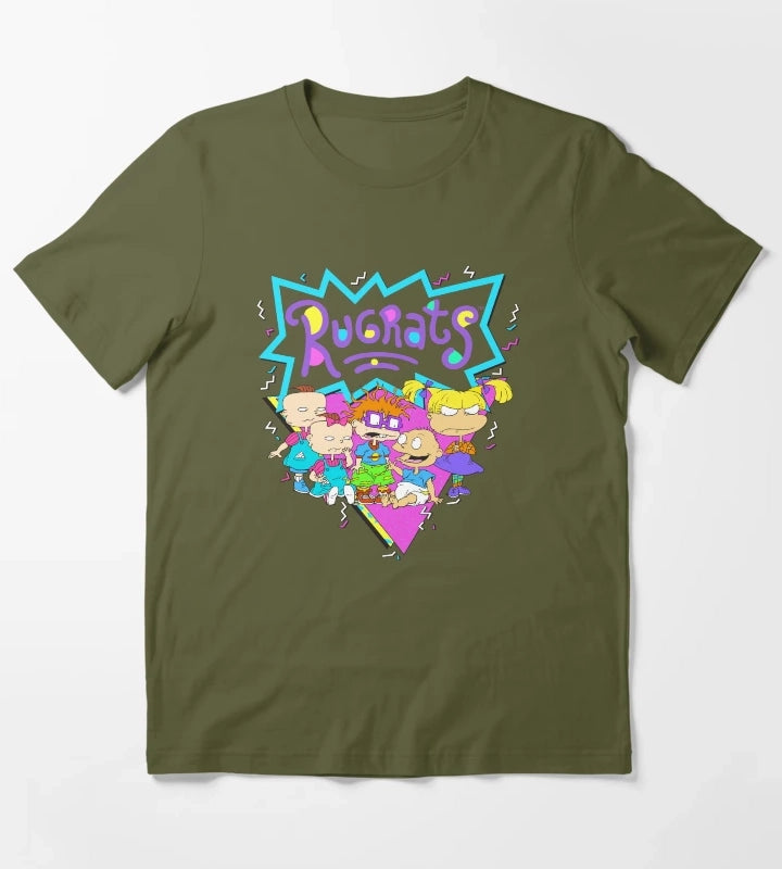 Rugrats Baby Group Bright Retro Logo T-Shirt Olive Green