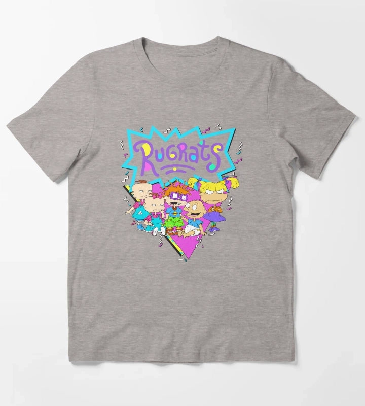 Rugrats Baby Group Bright Retro Logo T-Shirt Heather Grey