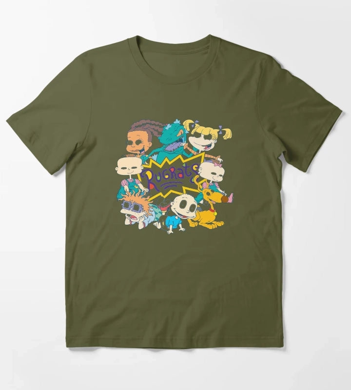 Rugrats Character Group Center Logo T-Shirt Olive Green