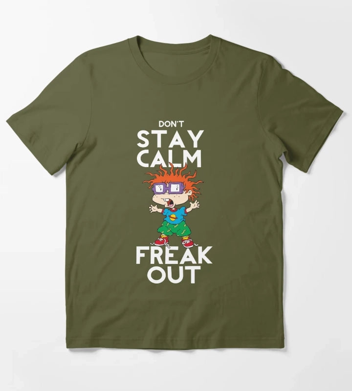Rugrats Chuckie Dont Stay Calm Freak Out Humor T-Shirt Olive Green