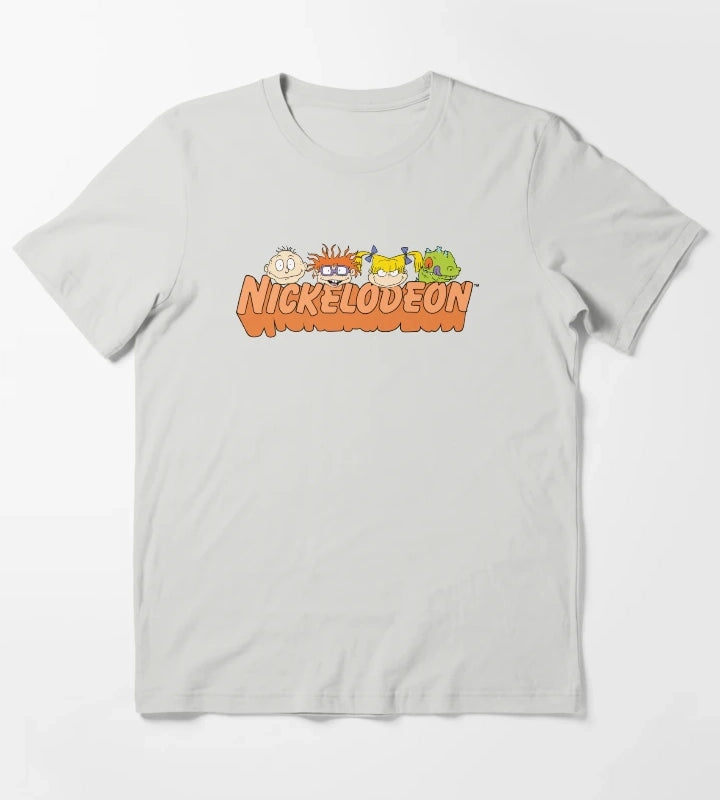 Rugrats Group Head Shot Orange Nickelodeon Logo T-Shirt Light Grey