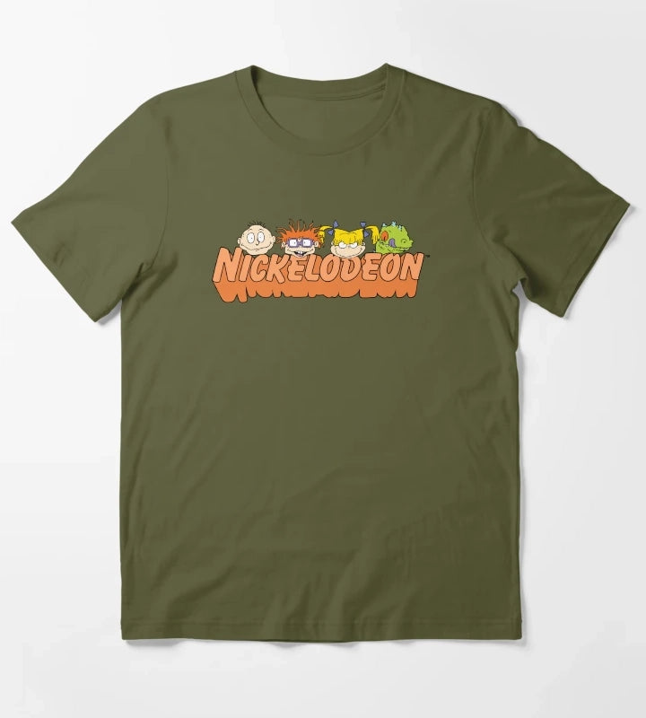Rugrats Group Head Shot Orange Nickelodeon Logo T-Shirt Olive Green