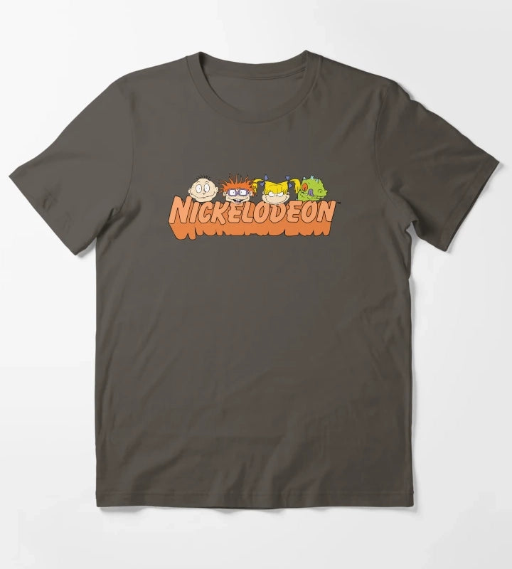 Rugrats Group Head Shot Orange Nickelodeon Logo T-Shirt Dark Grey