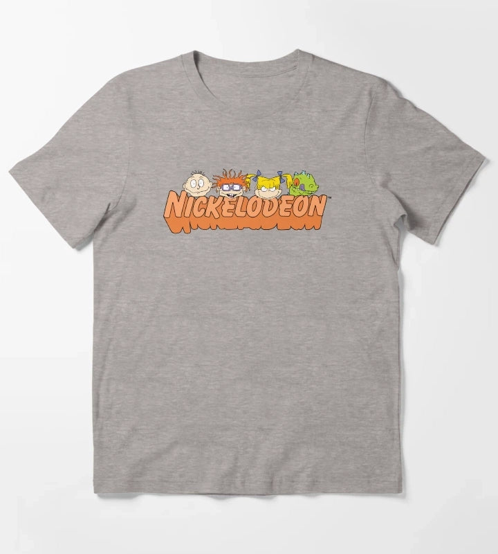 Rugrats Group Head Shot Orange Nickelodeon Logo T-Shirt Heather Grey
