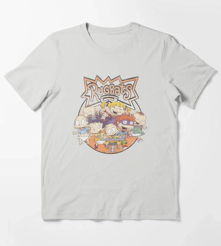 Rugrats Group Shot Distressed Logo T-Shirt Light Grey