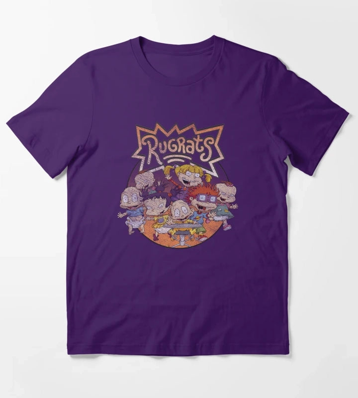 Rugrats Group Shot Distressed Logo T-Shirt Purple
